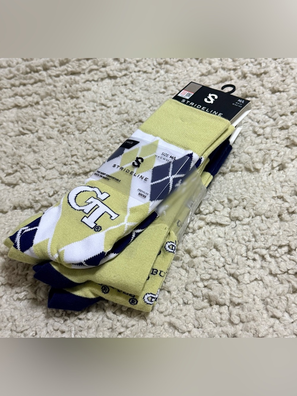 Strideline Georgia Tech University Business Knit Crew NCAA 3 Pack Socks Sz M/L